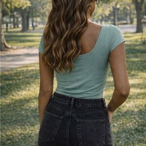 American Eagle Outfitters Sage Green Scoop-Back Bodysuit